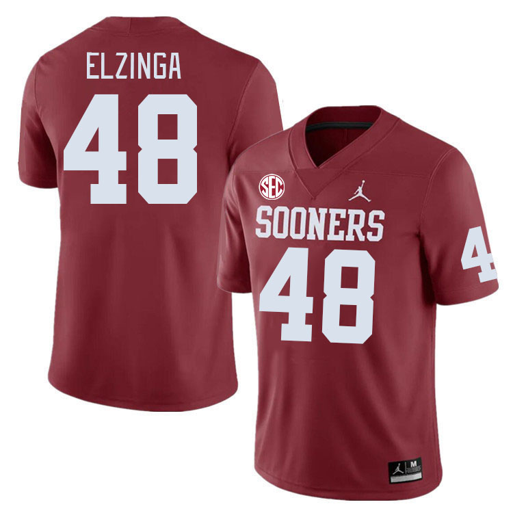 #48 Luke Elzinga Oklahoma Sooners 2024 SEC Conference College Football Jerseys-Crimson